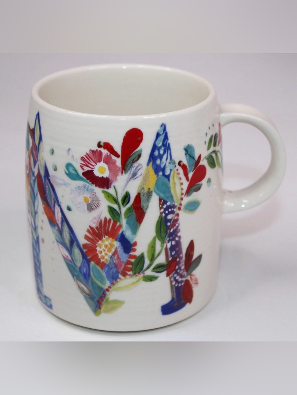 Anthropologie Coffee Mug Starla M Halfmann Letter M Monogram Petal Palette Cup